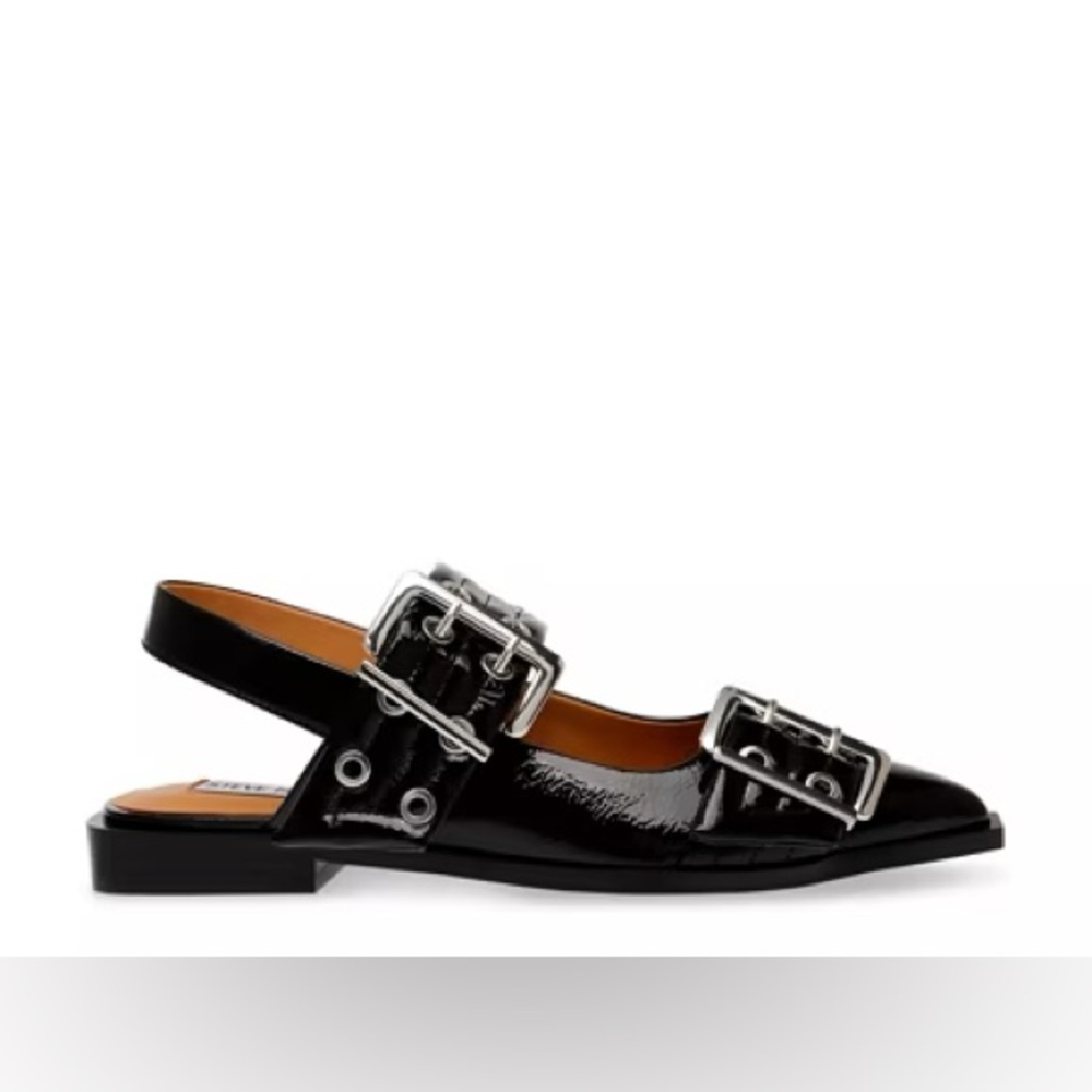 Steve Madden Graya Patent Leather Slingback Flats with Silver Buckles - Picture 5 of 7
